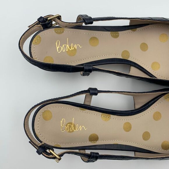 Boden Croc Embossed Leather Slingback Block Heel Shoes Navy Size 40 (US 9.5-10) - Picture 10 of 12